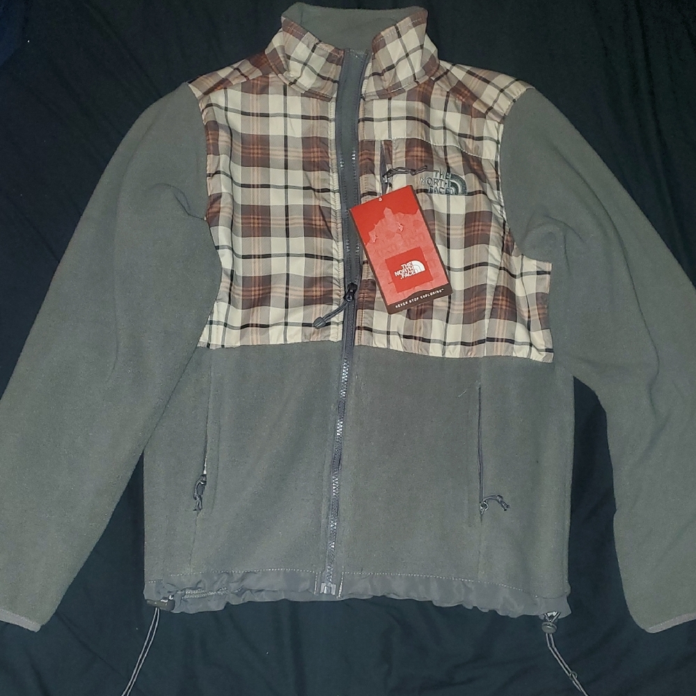 The North Face Brown Plaid and Gray Fleece Jacket